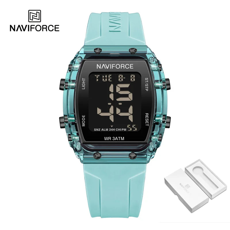 NAVIFORCE Women Watch Waterproof Personality Square Wristwatches LED Digital Silicone Strap Sport Electronic Clock Montre Femme