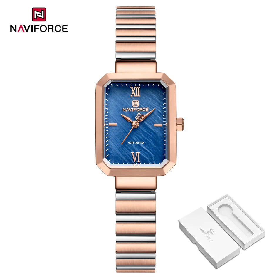 NAVIFORCE Women Watch 2024 Stainless Steel Square Quartz Watch Women Fashion Casual Ladies Watches Relogio Feminino Reloj Mujer