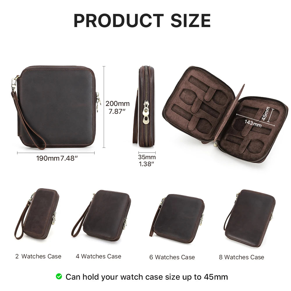 2/4/6/8 Slots Watch Storage Box, Carry Case, Watch Display Organizer, Watch Box Holder Display Genuine Leather Zipper Watch Case✅