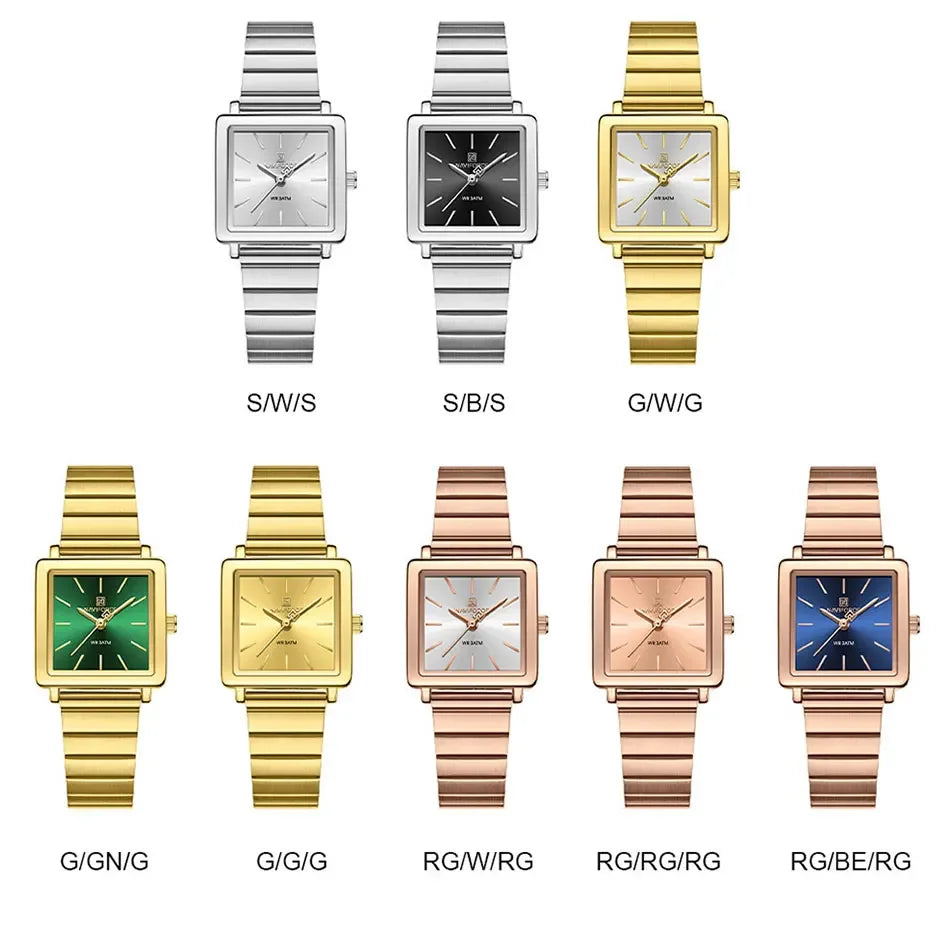 NAVIFORCE Square Stainless Steel Women Quartz Watches Casual 30M Waterproof Girl Ladies Wristwatch Female Clock Relogio Feminino