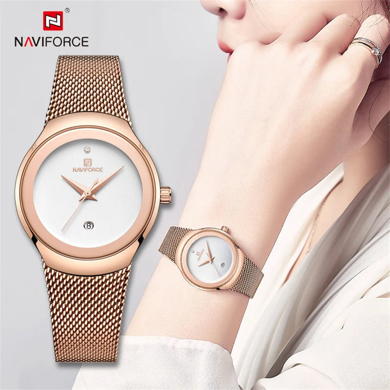 NAVIFORCE Watch Women Fashion Dress Quartz Watches Lady Stainless Steel Waterproof Wristwatch Simple Girl Clock Relogio Feminino