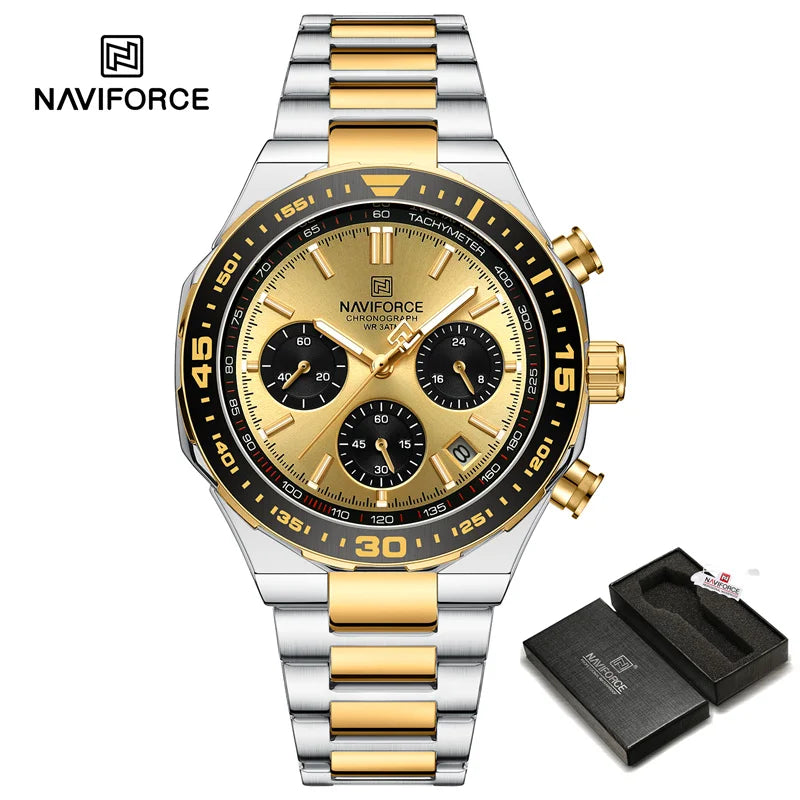 NAVIFORCE Fashion Watch For Men High Quality Luxury Stainless Steel Waterproof Classic Quartz Wristwatches Male Big Face Clock