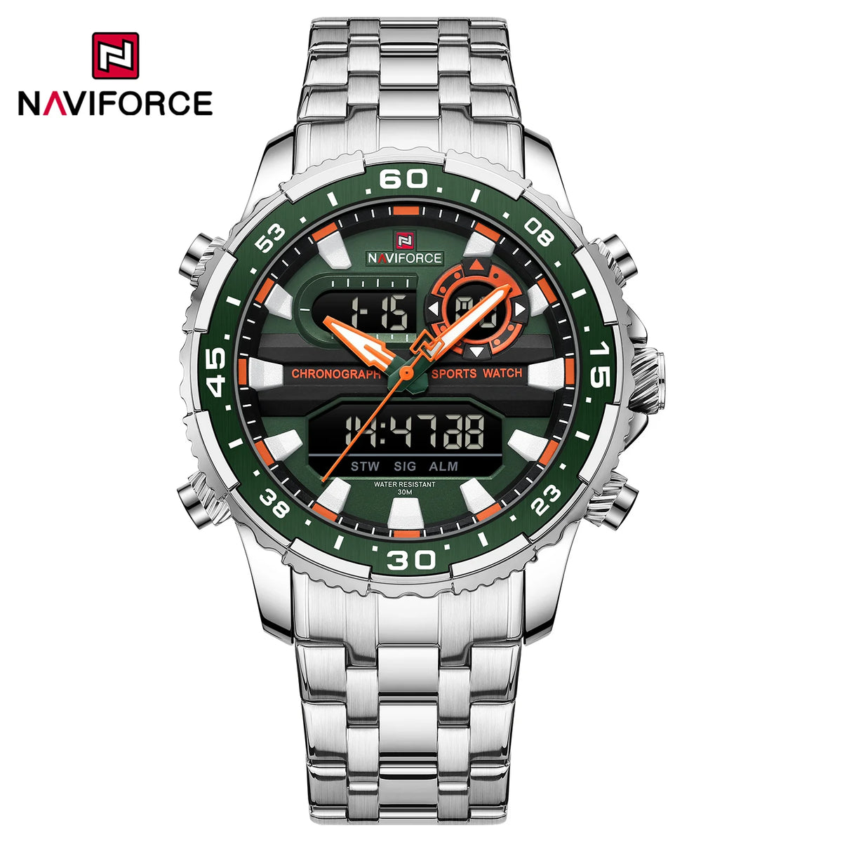 NAVIFORCE Original Watches for Men Analog Digital Sport Quartz Wrist Watch Male Military Luminous Waterproof Steel Alarm Clock