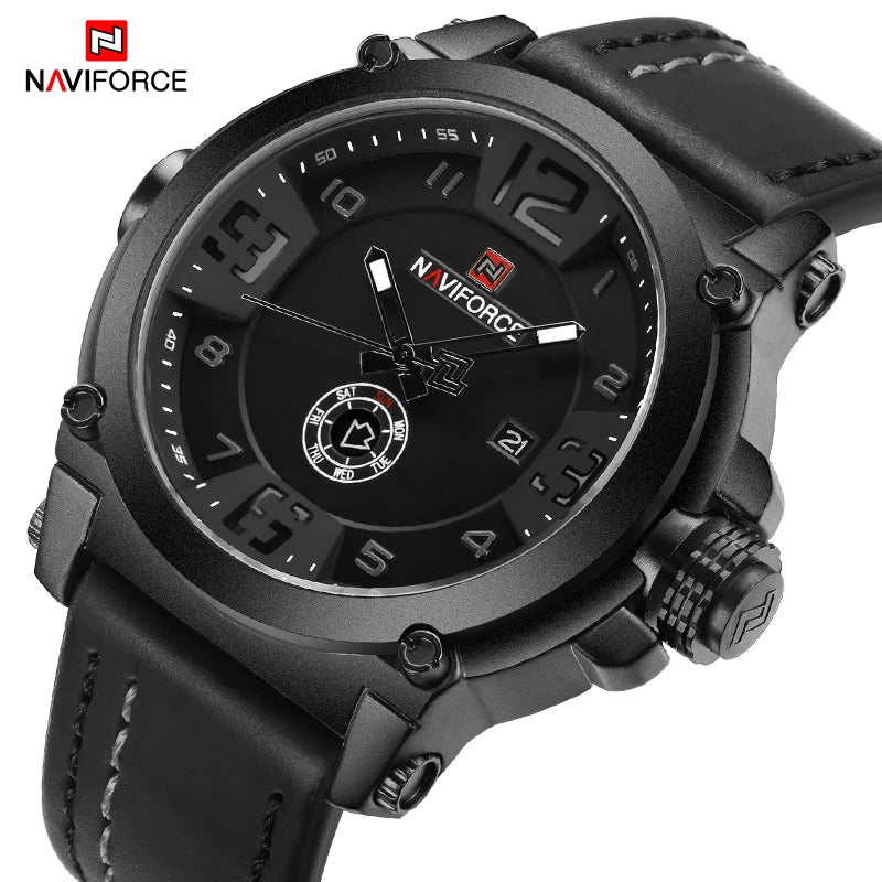 NAVIFORCE Luxury Brand Men Sports Military Quartz Watch for Man Analog Date Clock Leather Strap Wristwatch Relogio Free Shiping